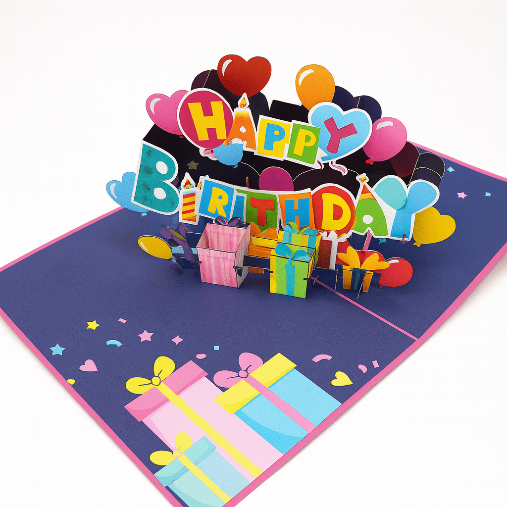 Colorful Birthday Pop Up Card - 3D Balloons & Gifts | Party Celebration - The Card Corner