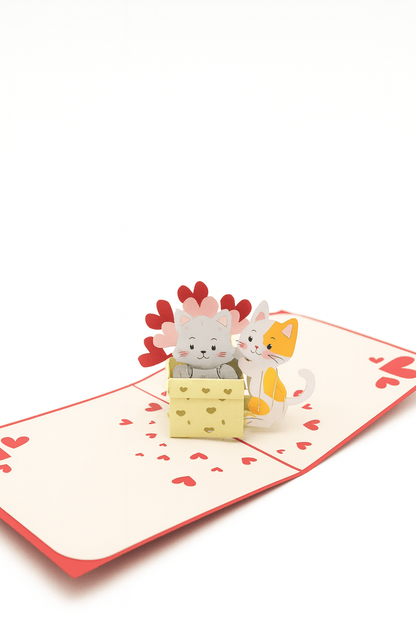 Cat Couple Pop Up Love Card - 3D Hearts & Gift Box | Cat Lovers - The Card Corner