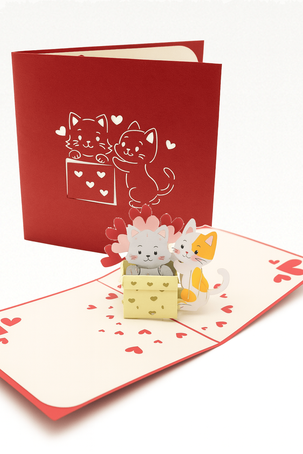Cat Couple Pop Up Love Card - 3D Hearts & Gift Box | Cat Lovers - The Card Corner