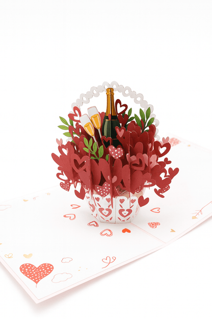 Champagne Pop Up Love Card - 3D Heart Bouquet & Celebration - The Card Corner