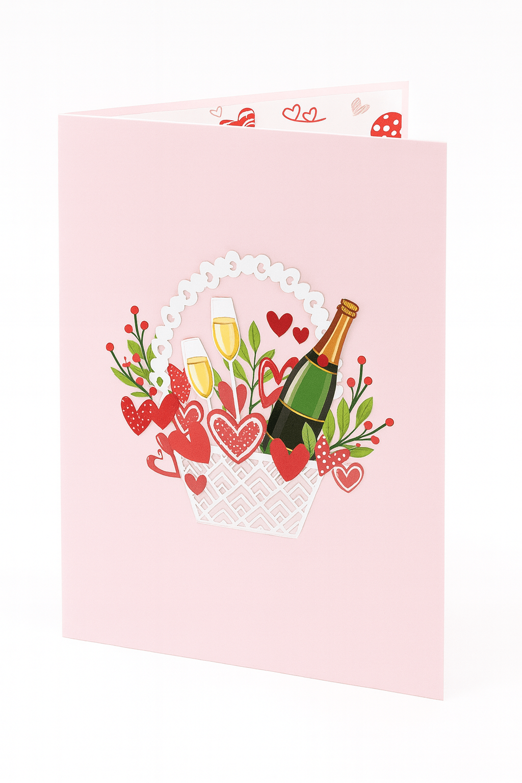 Champagne Pop Up Love Card - 3D Heart Bouquet & Celebration - The Card Corner