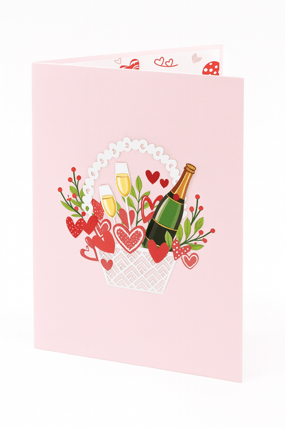 Champagne Pop Up Love Card - 3D Heart Bouquet & Celebration - The Card Corner