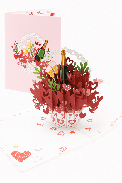 Champagne Pop Up Love Card - 3D Heart Bouquet & Celebration - The Card Corner