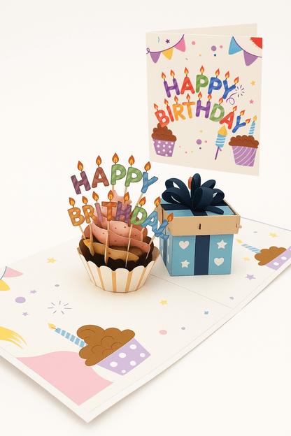 Cupcake Pop Up Birthday Card - Candles & Confetti - The Card Corner