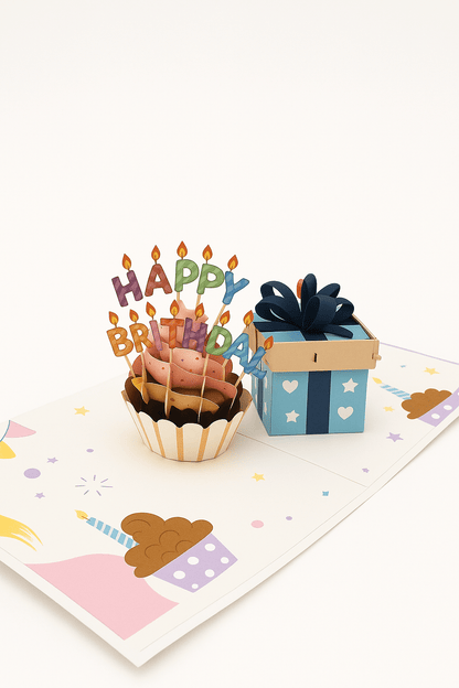 Cupcake Pop Up Birthday Card - Candles & Confetti - The Card Corner