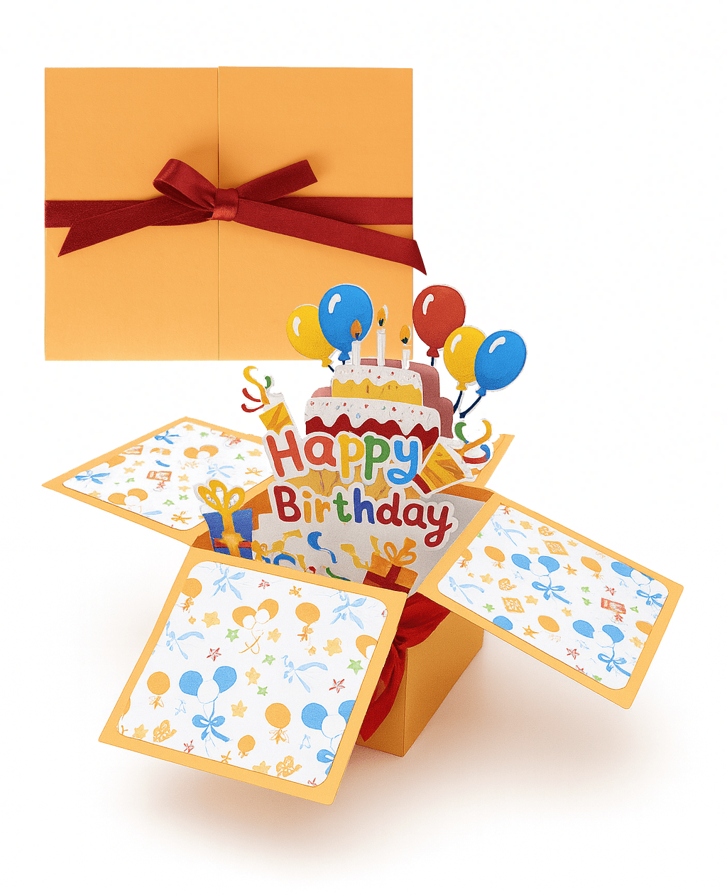 Happy Birthday Pop Up Card - 3D Cake & Balloons Gift Box - The Card Corner