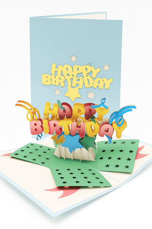 Happy Birthday Pop Up Card - 3D Colorful Ribbons & Balloons - The Card Corner