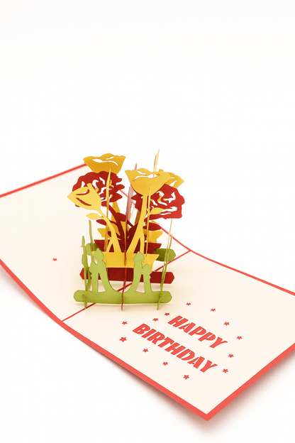 Happy Birthday Pop Up Card - 3D Floral Bouquet | Elegant Greeting - The Card Corner
