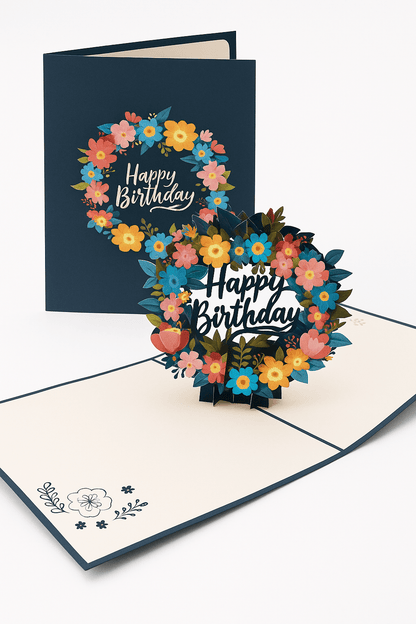 Happy Birthday Pop Up Card - 3D Flower Wreath | Colorful Greeting - The Card Corner