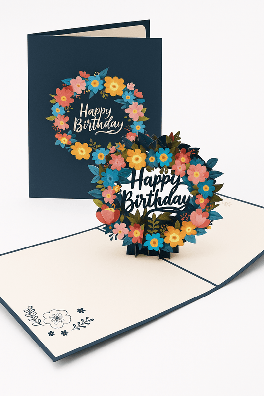 Happy Birthday Pop Up Card - 3D Flower Wreath | Colorful Greeting - The Card Corner