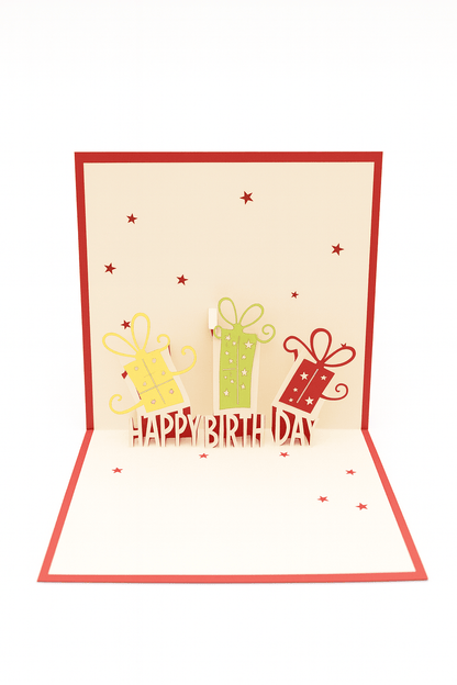 Happy Birthday Pop Up Card - 3D Gift Boxes | Simple & Colorful - The Card Corner