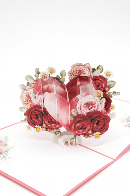 Heart & Rose Pop Up Love Card - 3D Romantic Bouquet - The Card Corner
