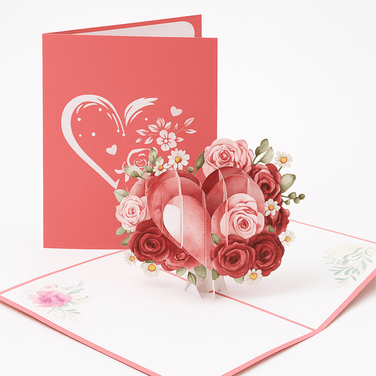 Heart & Rose Pop Up Love Card - 3D Romantic Bouquet - The Card Corner