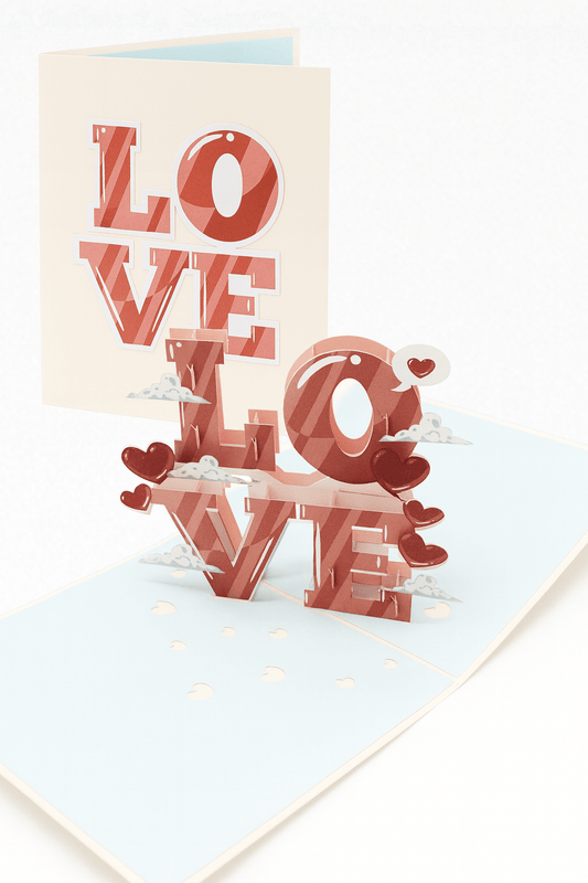LOVE Pop Up Card - 3D Hearts & Clouds | Romantic Greeting - The Card Corner