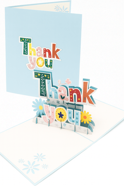 Thank You Pop Up Card - 3D Colorful Flowers & Heartfelt Message - The Card Corner