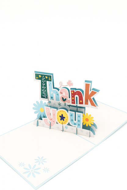 Thank You Pop Up Card - 3D Colorful Flowers & Heartfelt Message - The Card Corner